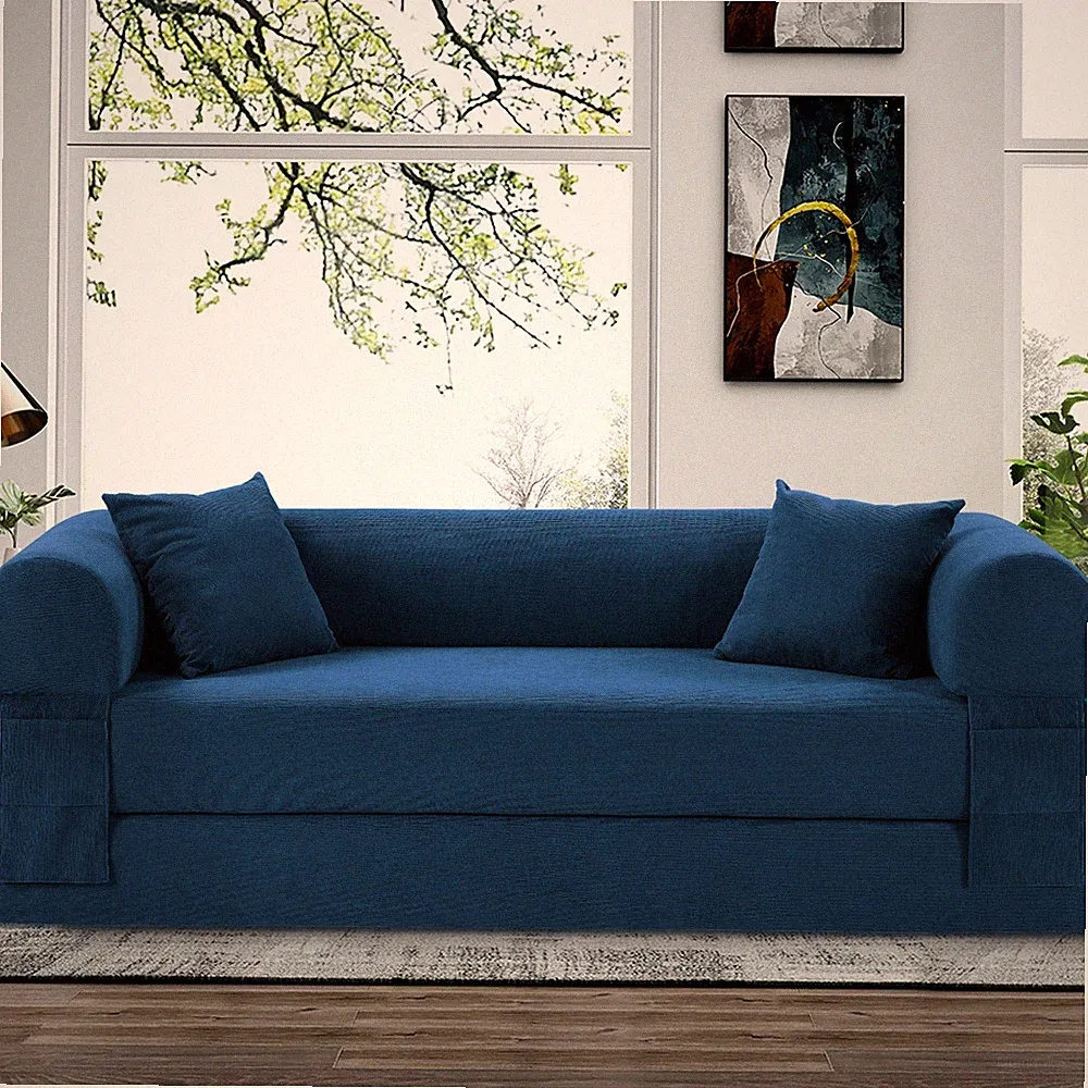 80"Convertible Floor Sofa Bed Futon Boneless Couch Lounge Sofa with Pull Out Bed