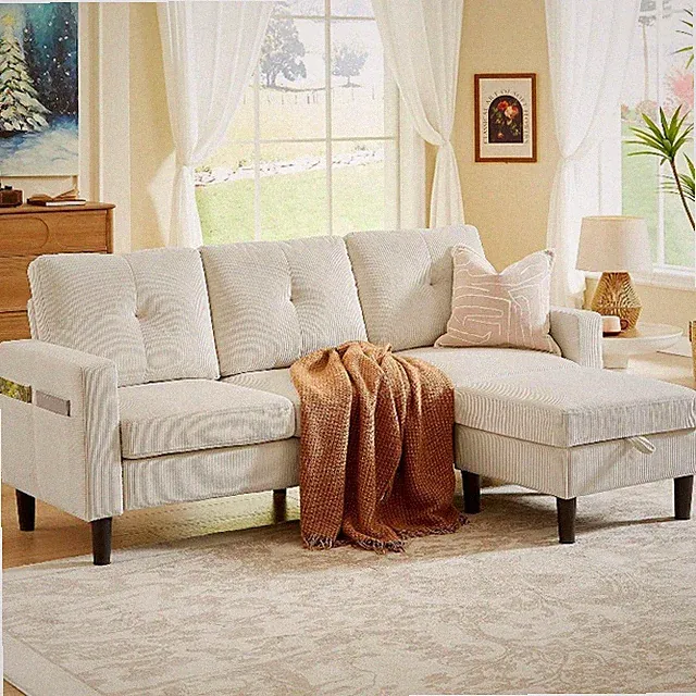 80''Convertible L Shaped Sectional Couch with Storage Ottoman & Side Pockets