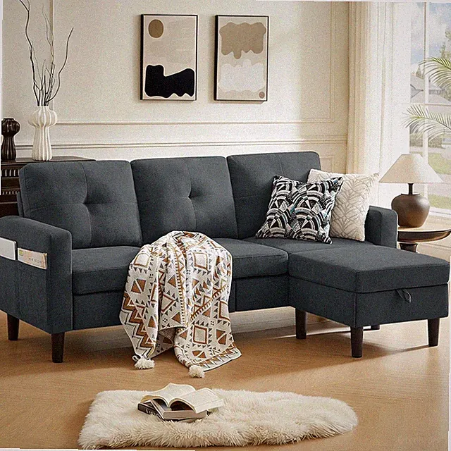 80" Convertible Sectional Sofa Couch with Movable Ottoman, 3 Seats Sectional Sof