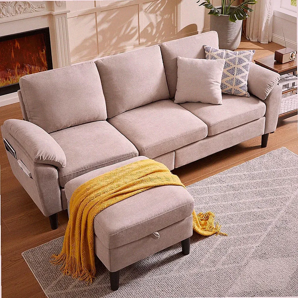 80" Convertible Sectional Sofa, Small L Shaped 3 Seat Couch with Reversible Stor