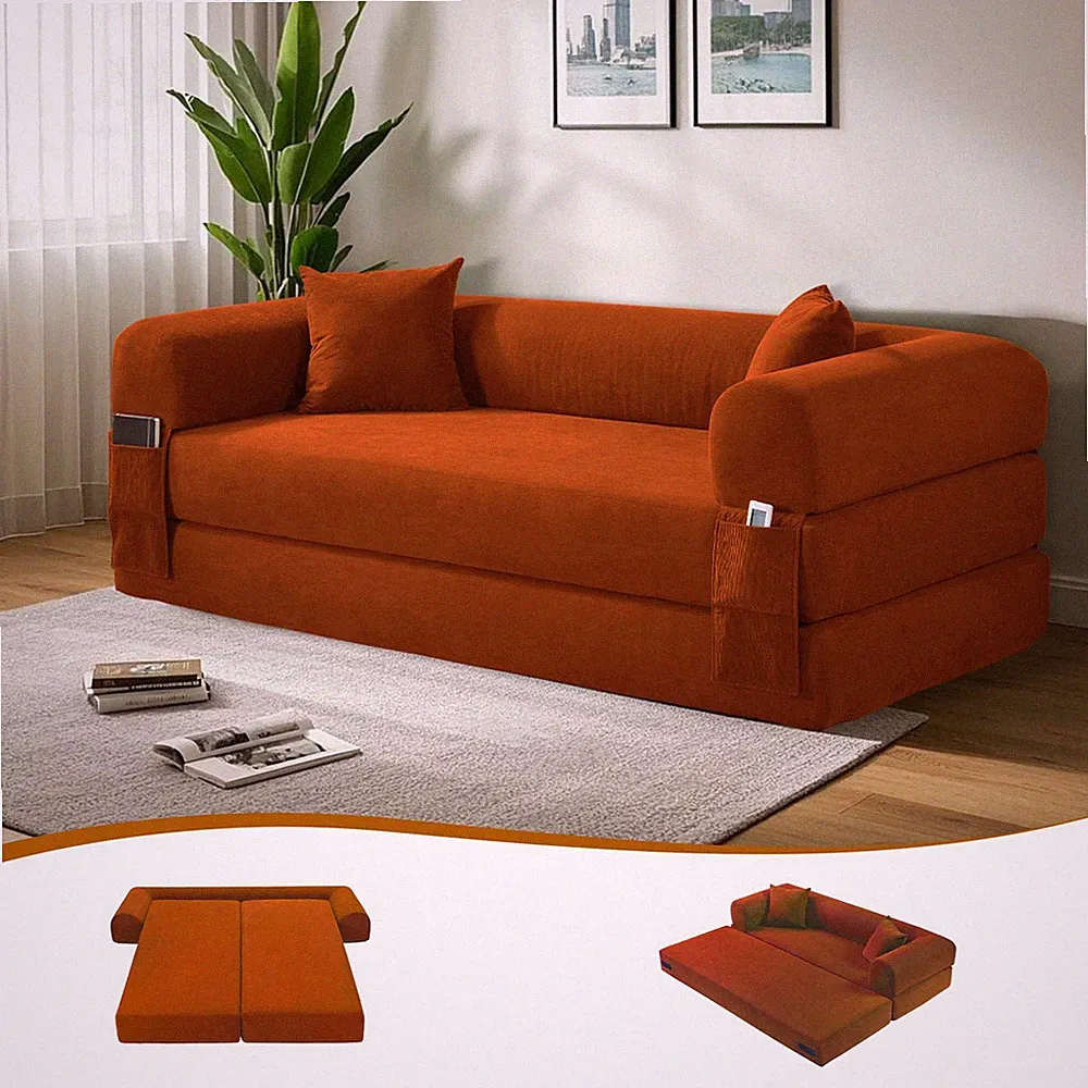 80" Convertible Sofa Bed, 3-in-1 Corduroy Folding Pull Out Couch with Pillows...