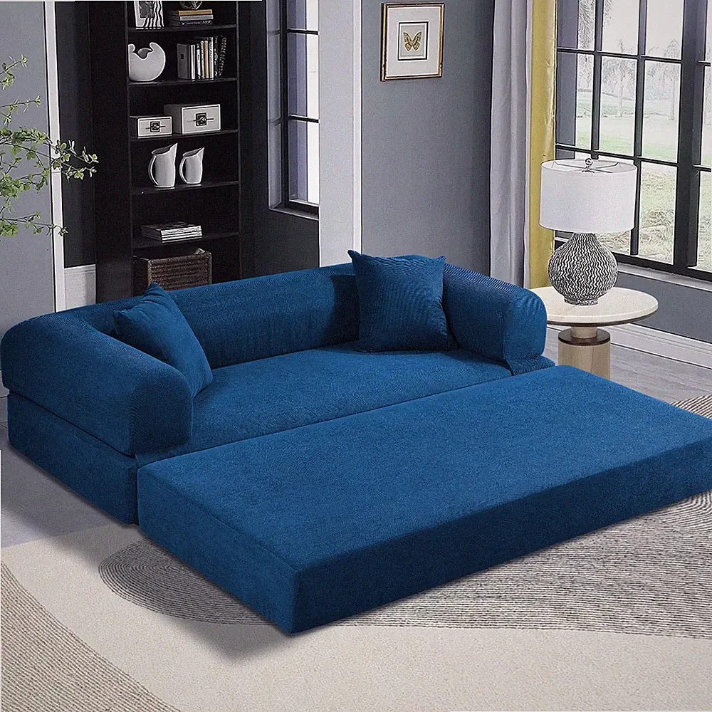 80" Convertible Sofa Bed Corduroy Boneless Couch Pull Out Bed Futon Sleeper Sofa