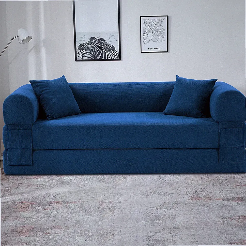 80" Convertible Sofa Bed Corduroy Boneless Couch Pull Out Bed Futon Sleeper Sofa