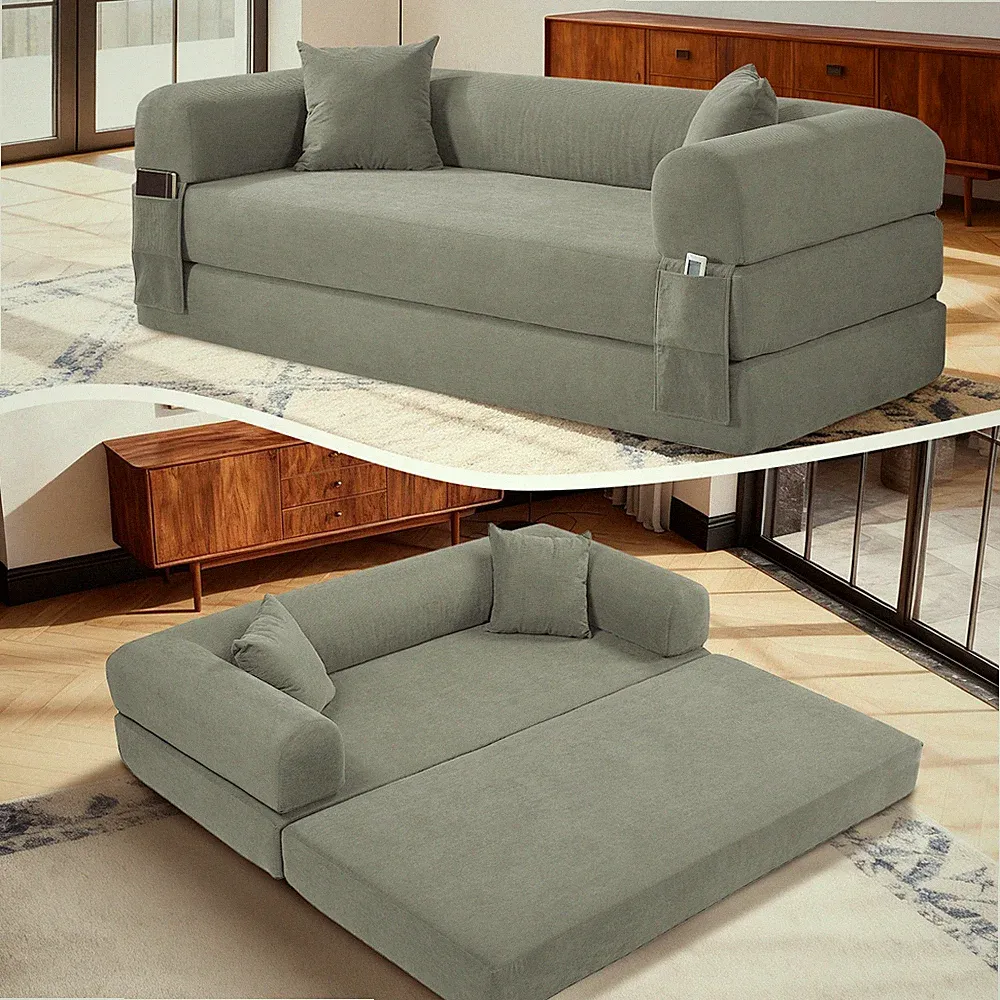 80" Convertible Sofa Bed, No Assembly Deep Seat Boneless Couch Sofa in Box