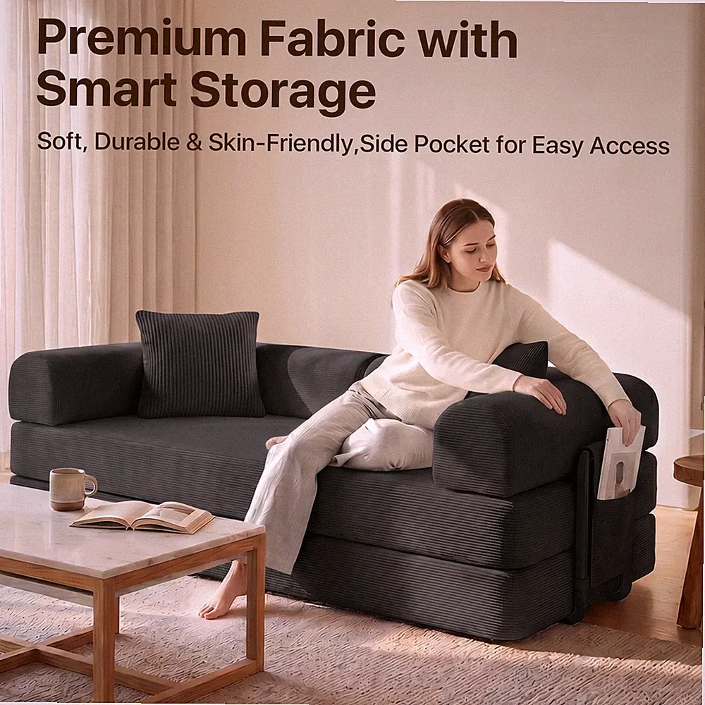 80 in Convertible Futon Sofa Bed with Side Pockets for Living Room, Guest Room