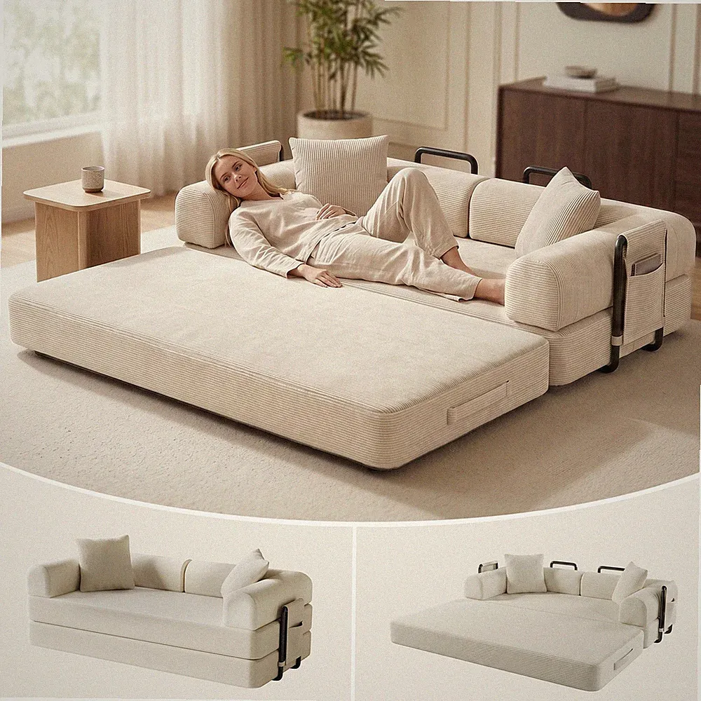 80 in Convertible Futon Sofa Bed with Side Pockets for Living Room, Guest Room