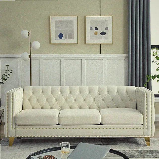 80-inch Modern Button Tufted 3Seater Chesterfield Sofa Comfy Upholstered Couch