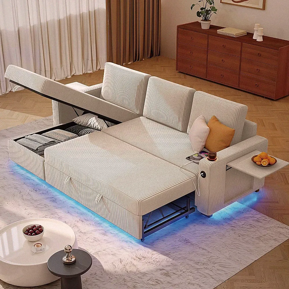80 Inch Sectional Sofa Bed with Storage Modern Convertible L Shaped Sleeper