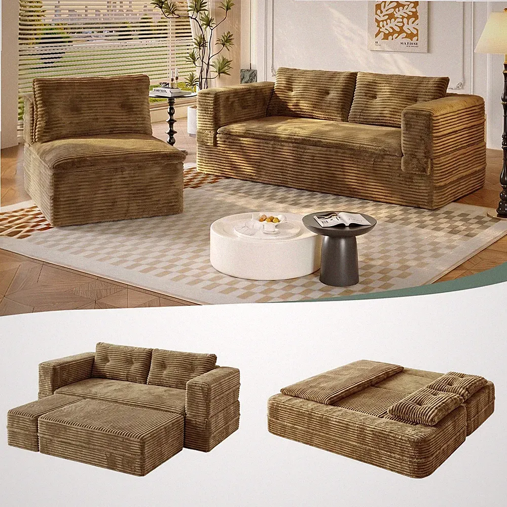 80" King Size Futon Sofa Bed Sectional Convertible Couch with Chaise Blanket