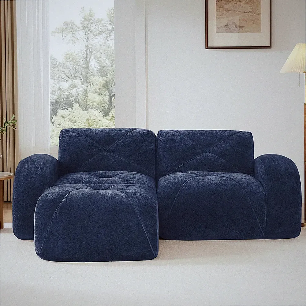 80" L-Shaped Velvet Modular Sectional Loveseat Sofa with High-Density Foam Cushi
