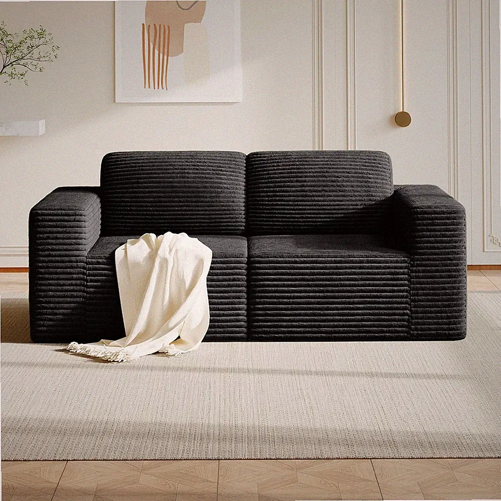 80 Modular Sectional Loveseat Sofa Corduroy Spring Support 2-Seater Black