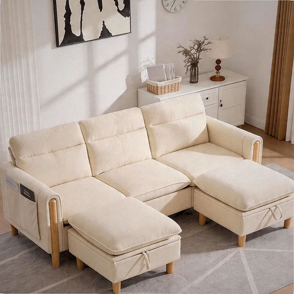 80" Modular Sectional Sofa with Storage Ottoman, U-Shape Chenille Upholstered Co