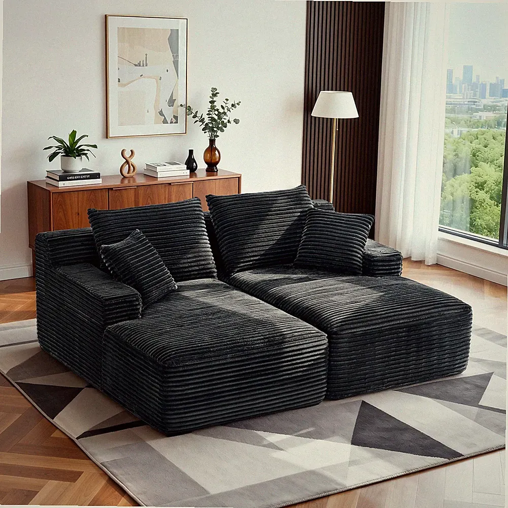 80" Oversized Double Chaise Lounges Plush Upholstered Boneless Couch Deep Seat