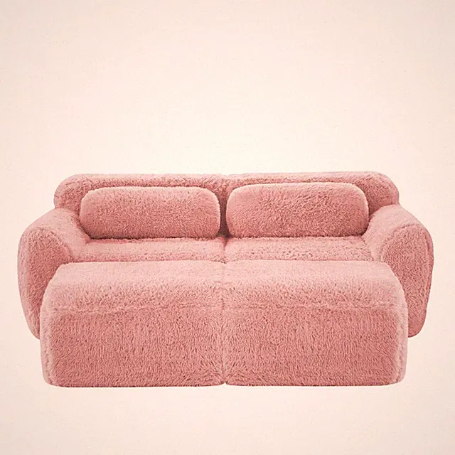 80" Plush Boneless Sofa w/Chaise & Ottoman - No Assembly, Anti-Slip, Deep Seat