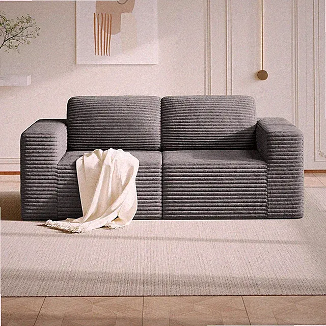 80in Corduroy Cloud Modular Loveseat Sofa Deep Seats 2-Seater No Assembly Grey