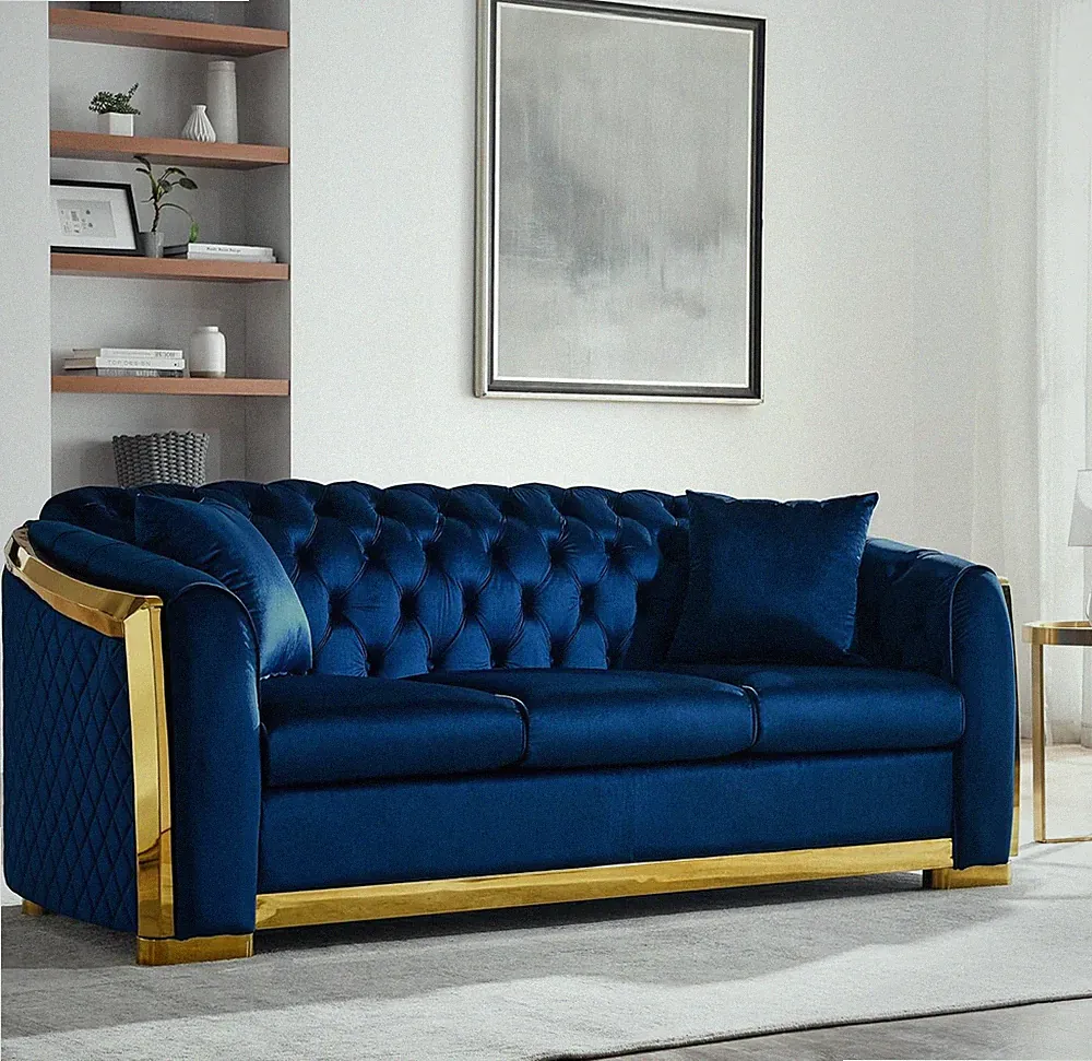 81.1" Chesterfield Sofa Couch Velvet Sectional Sofa Couch for Living Room 3 Seat