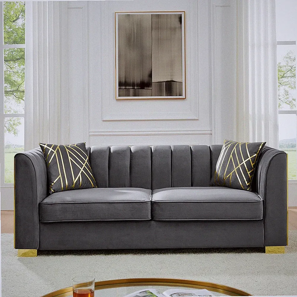 81.1" Velvet Luxury Tufted Chesterfield Sofa, Mid Centeury Modern 3 Seater Butto