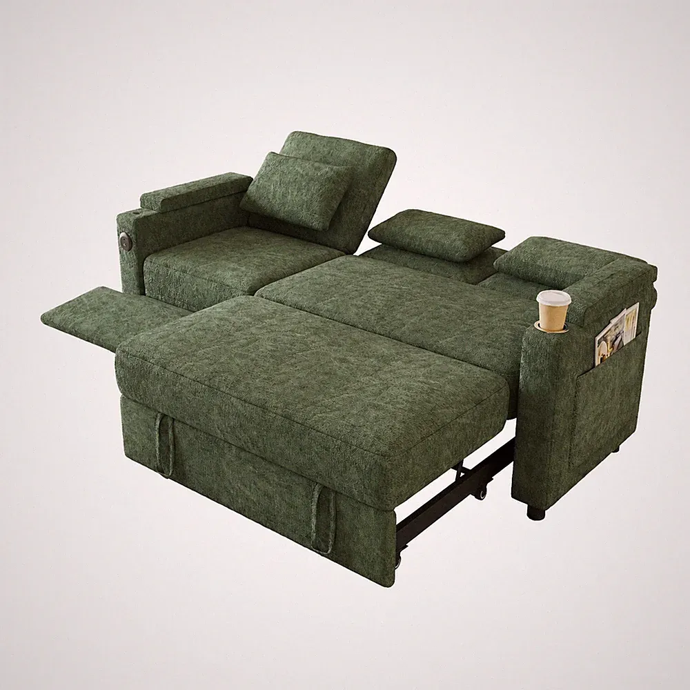 81" 3-in-1 Foldable Sofa Bed with Table, USB Ports & Storage