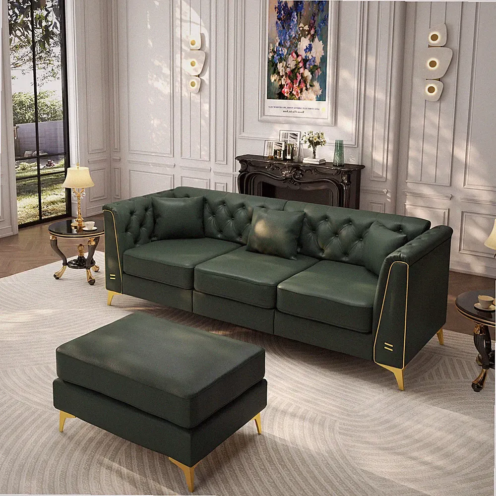 81.5" Light Luxury 3-Seater Modular Chesterfield Sofa,Faux Leather Couch w/H
