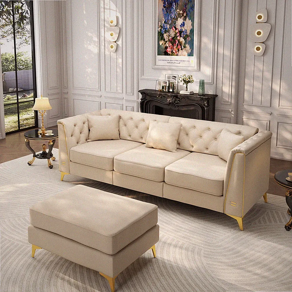 81.5" Light Luxury 3-Seater Modular Chesterfield Sofa,Faux Leather Couch w/Ha