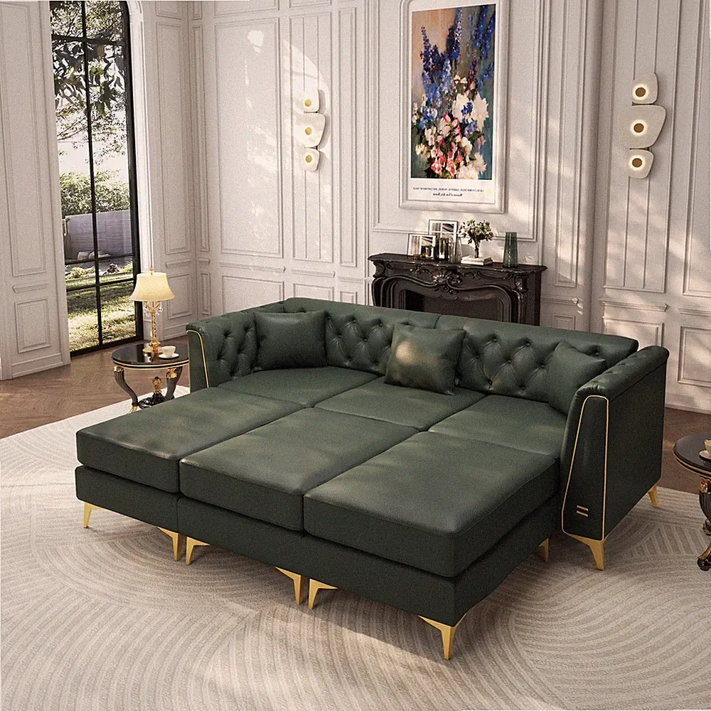 81.5" Light Luxury 3-Seater Modular Chesterfield Sofa,Faux Leather Couch w/Han