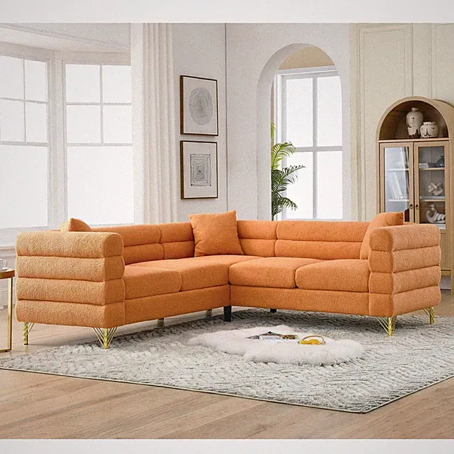 81.5" Oversized L-Shaped Sectional Sofa, 5-Seater Corner Couch, Orange