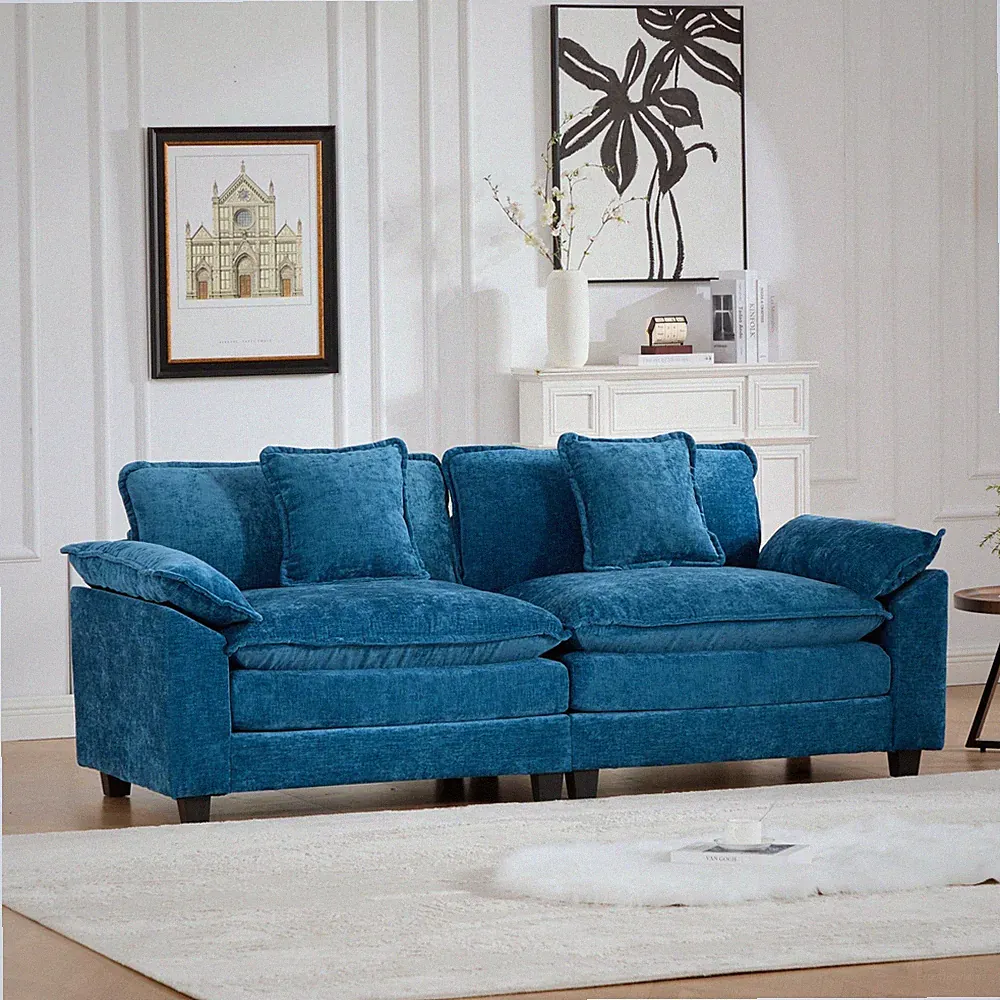 81.9" Chenille Loveseat Sectional Sofa Cloud Sofa 2 Seater Wider Armrest Blue