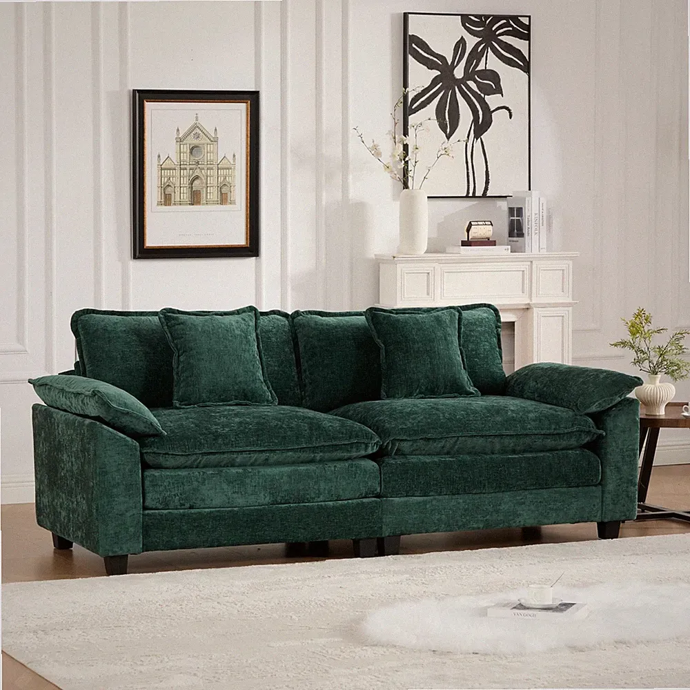 81.9" Chenille Loveseat Sectional Sofa Cloud Sofa 2 Seater Wider Armrest Green