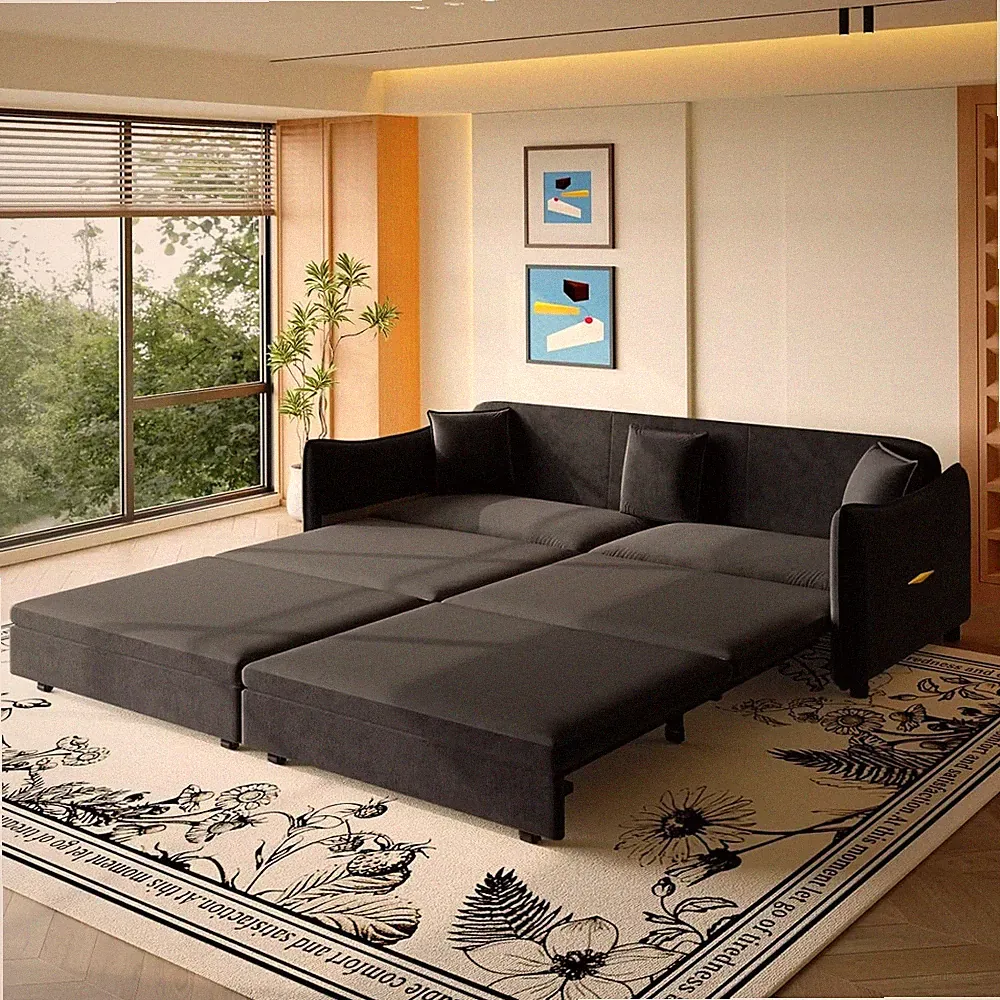 81.9" King Size Sofa Bed Couch Sleeper Convertible Pull-Out Bed Couch 3 Pillows