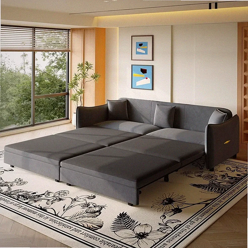 81.9" King Size Sofa Bed Couch Sleeper Convertible Pull-Out Bed Couch 3 Pillows