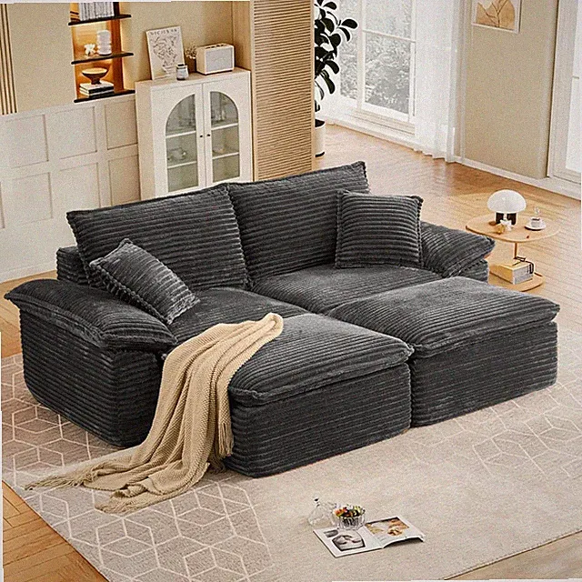81" Boneless Loveseat with Removable Ottoman,Oversized Upholstered Sofa Bed with