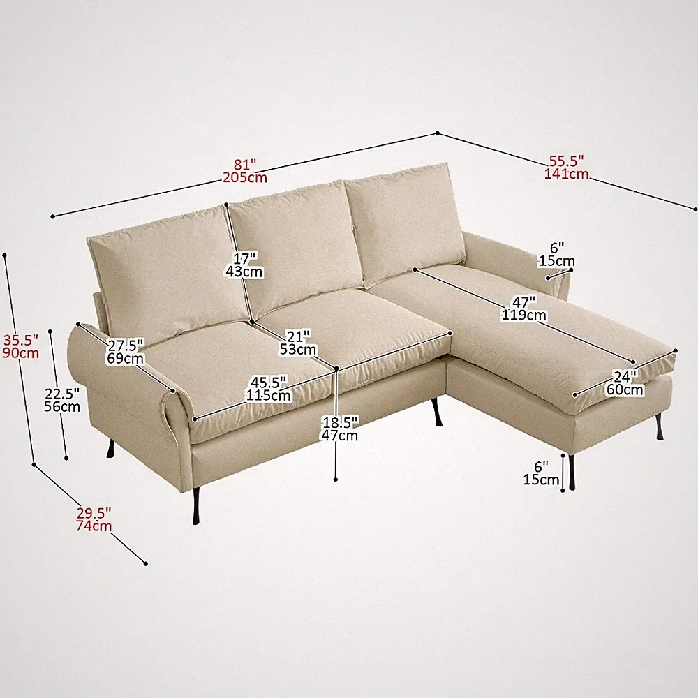 81'' Faux Leather Sectional Sofa with Reversible Chaise,waterproof,Anti-Scratch