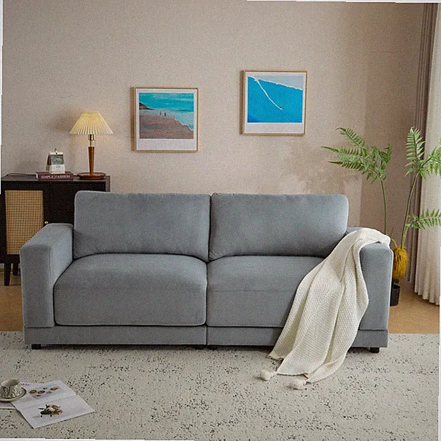 81" Modern Square Arm Sofa with Gray Velvet Upholstery & Deep Cushions