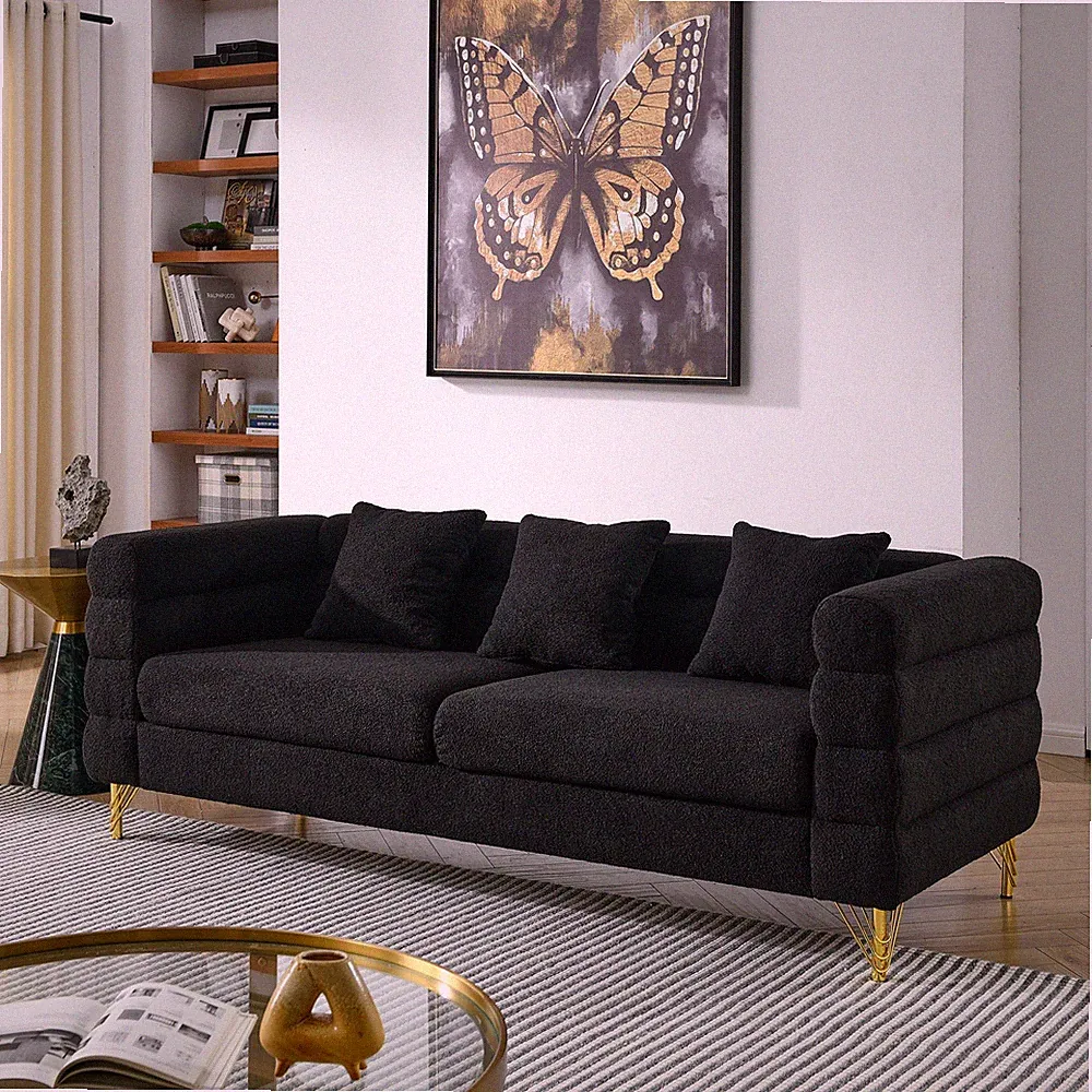 81" Oversized 3 Seater Sectional Sofa Fabric Sectional Sofa Couch with 3 Pillows