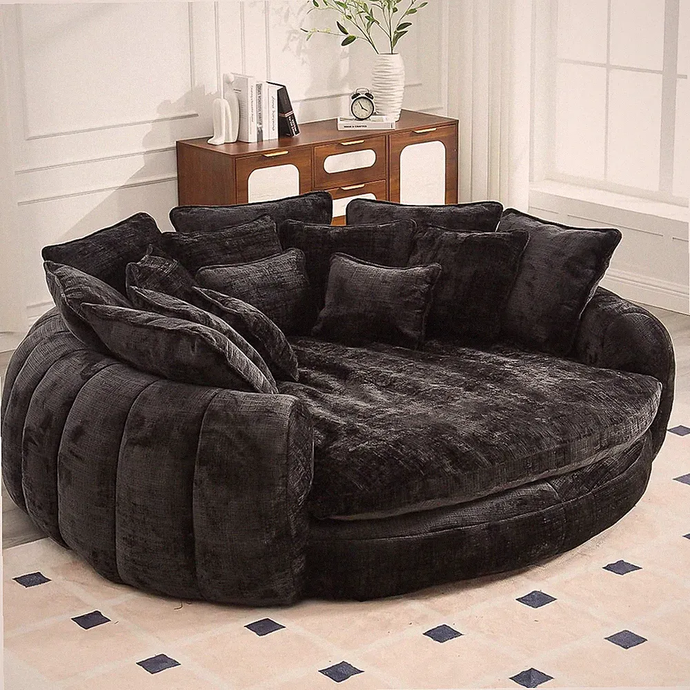 81'' Oversized round Chair Sofa Bed, Chenille Bean Bag Couch, Black