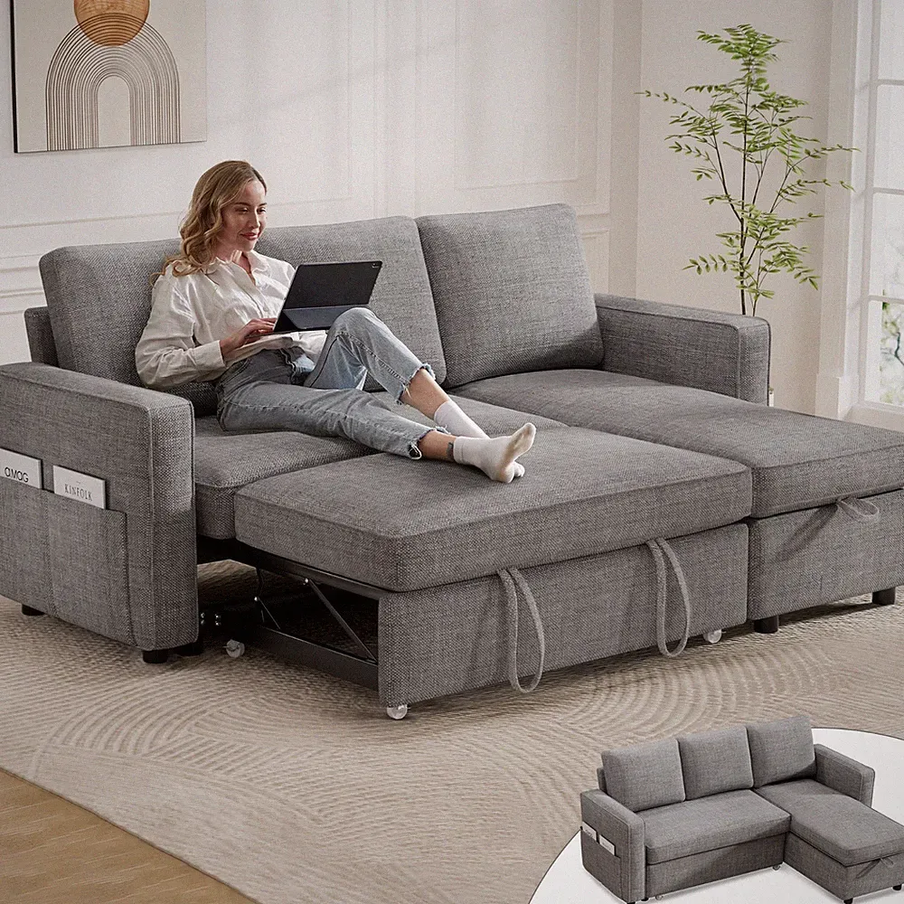81" Sleeper Sofa Bed with Pull Out Bed, L Shaped Couch Sectional Sleeper Sofa