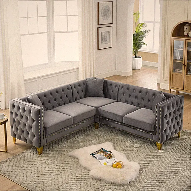 82.2-Inch Velvet Corner Sofa , L-Shaped Sectional Couch, 5-Seater Corner Sofas