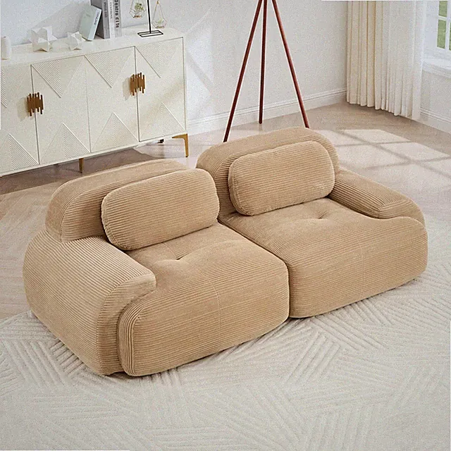 82'' 2-seat sofa in luxuryCorduroy Fabric modular for free combo separation curv