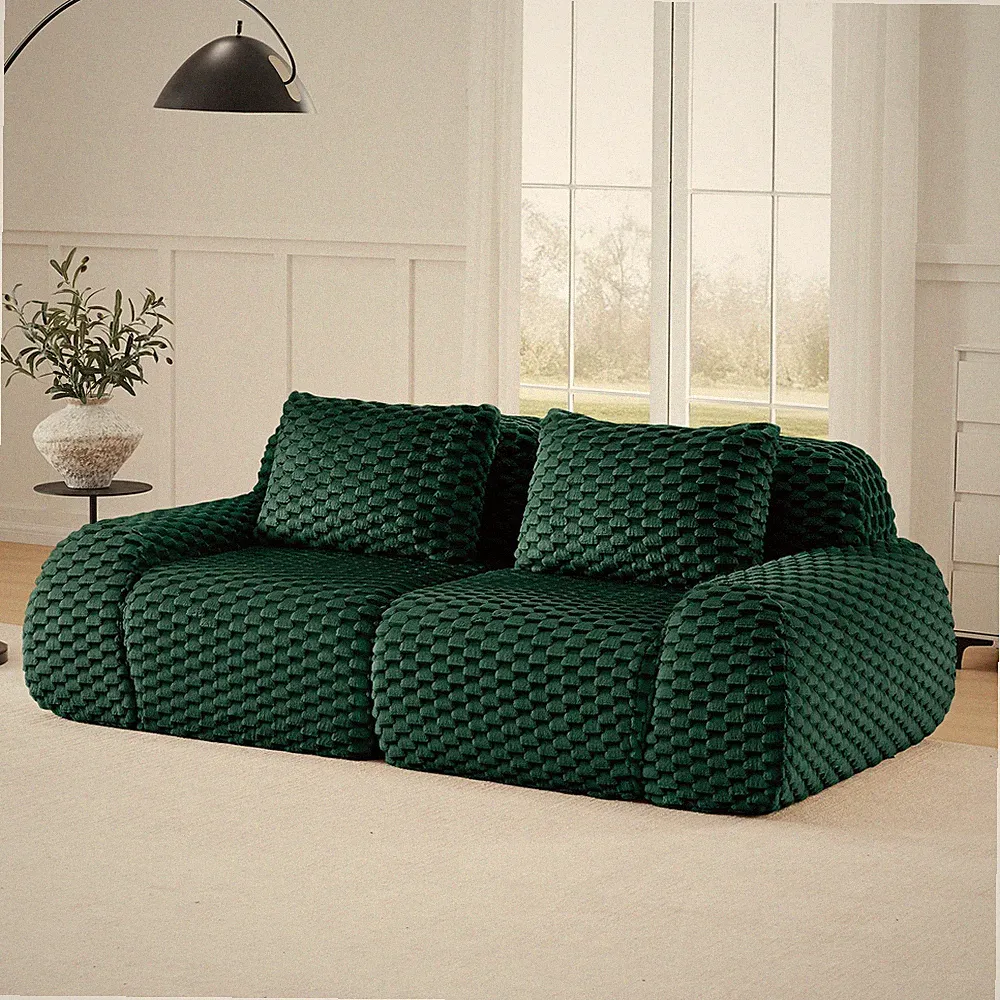 82" 2-Seater Sectional Sofa Flannelette Fabric Upholstery Couch Deep Loveseat