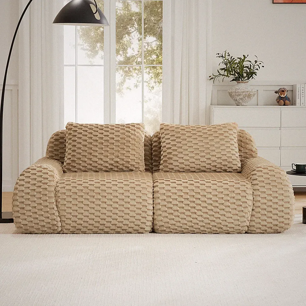 82" 2-Seater Sectional Sofa Flannelette Upholstery Couch Loveseat No Assembly