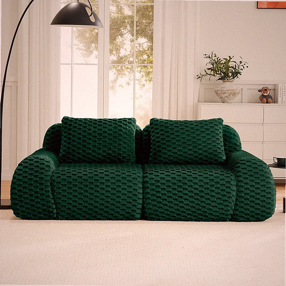 82" 2-Seater Sectional Sofa Flannelette Upholstery Couch Loveseat No Assembly