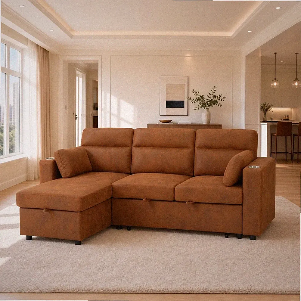 82.5" Convertible L-Shaped Pull-Out Sectional Sofa Bed with Storage Chaise