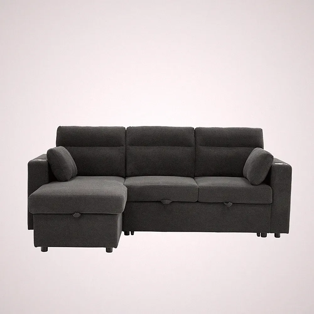 82.5" L-Shaped Convertible Sectional Sofa Bed with Storage Chaise & Pull Out
