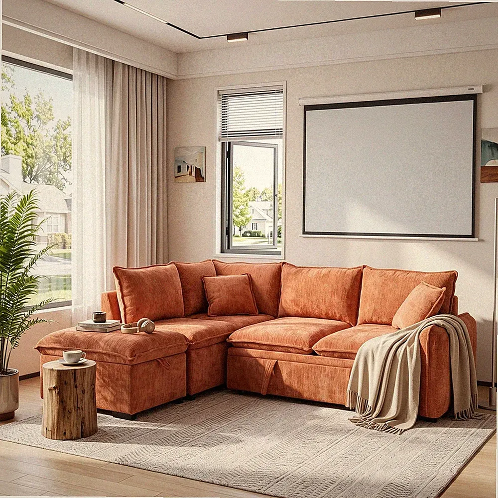 82.5" L-Shaped Left Facing Corner Sleeper Sectional Sofa with Pull Out Sleeper C