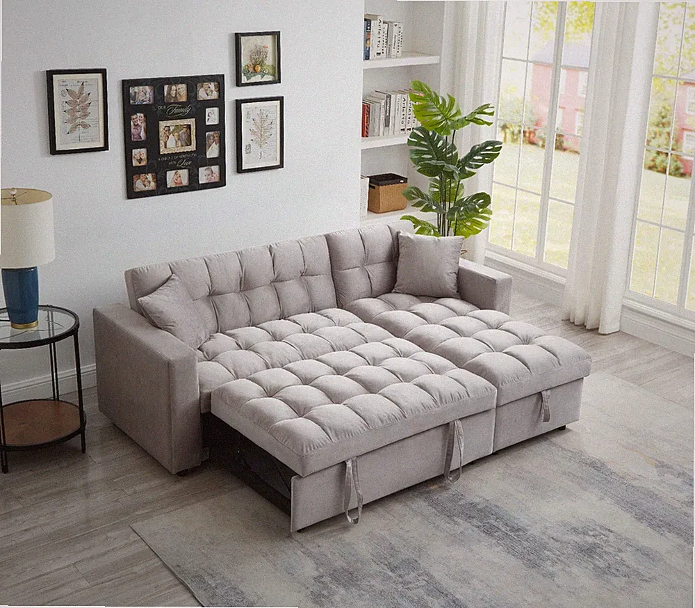 82.6" Modern Sectional Sleeper Sofa 2 in 1 Pull Out Bed with Storage Chaise