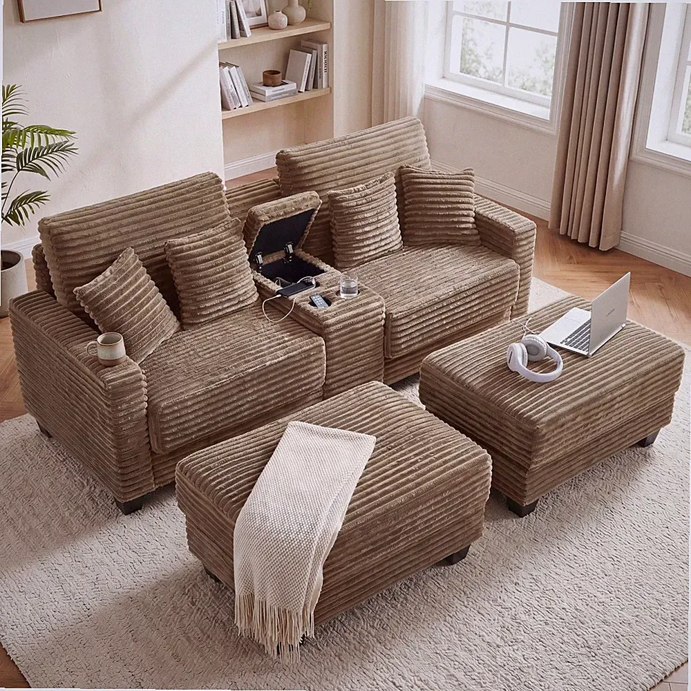 82.6" Oversized Adjust Backrest Chaise Lounge Chair Sofa w/USB Port & Cup Holder
