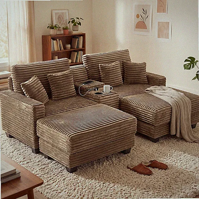 82.6" Oversized Upholstered Chaise Lounge Chair Sofa w/ USB Ports & Cup Holder