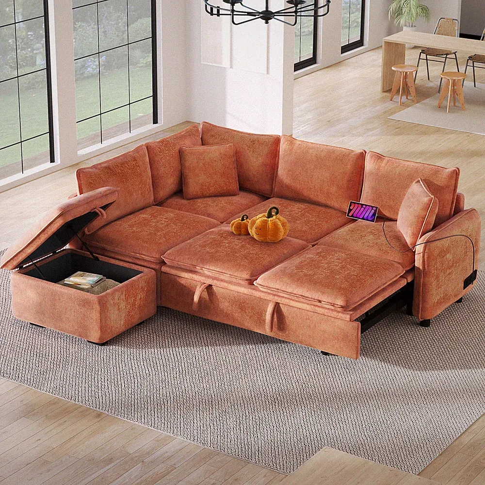 82.67"Convertible Sofa Bed Sectional Sofa Sleeper L-shaped Sofa with a Storage