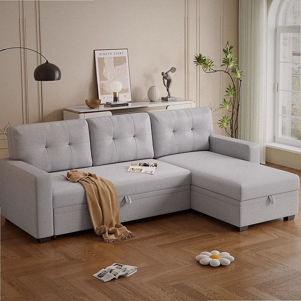 82" Convertible Sectional Sleeper Sofa with Storage Chaise, L Shaped Pull Out...