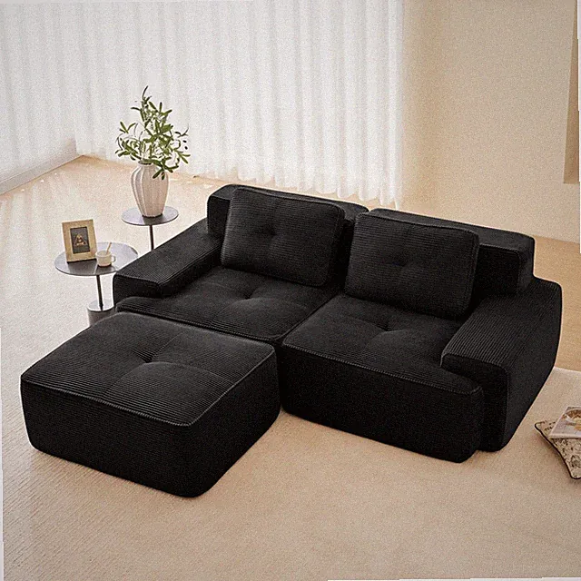 82 Inch L Shaped Sectional Sofa 2 Seater Corduroy Fabric Modern Living Room